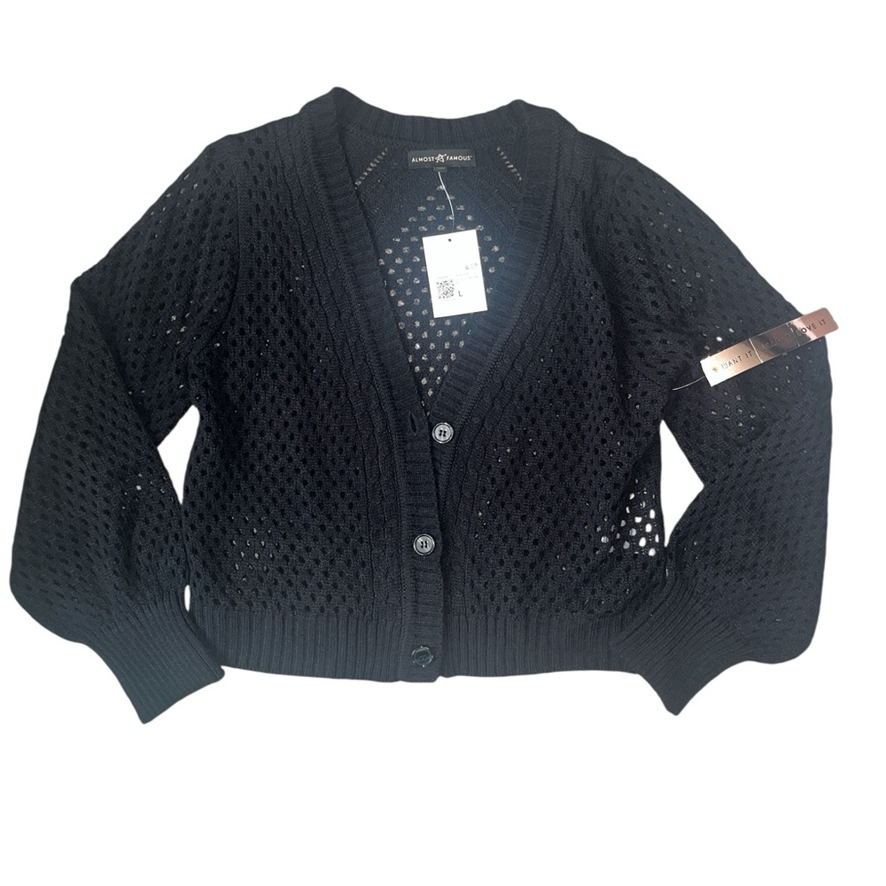 Almost Famous x Forever 21 Black Cardigan Sweater with Textured Knit